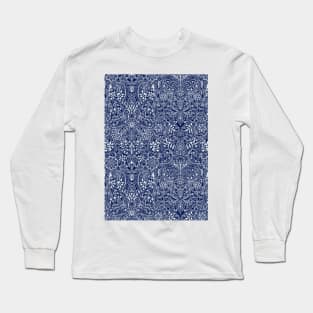 Detailed Floral Pattern in White on Navy Long Sleeve T-Shirt